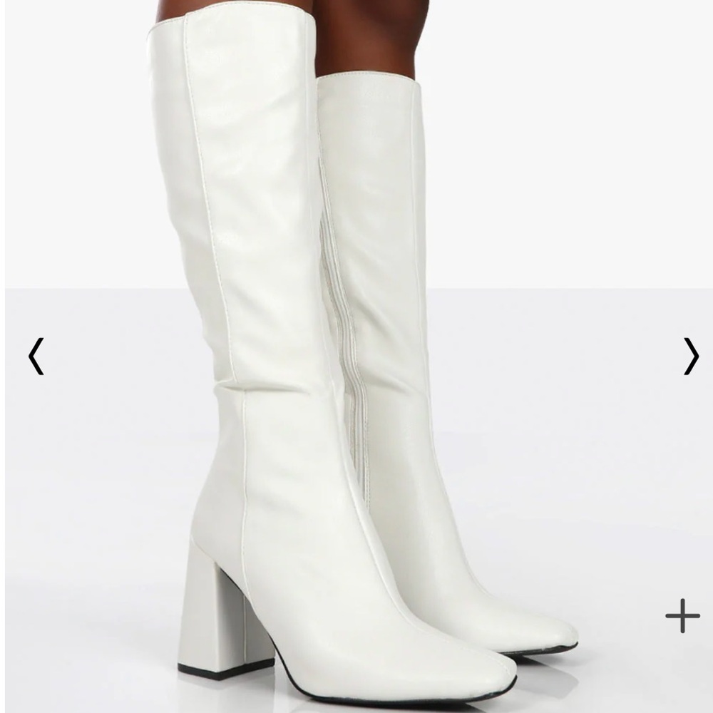 Public Desire Knee High White 4inch Heel Boots